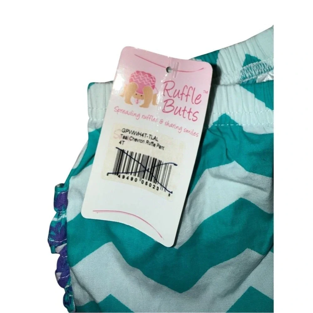 RuffleButts Girls' Chevron Ruffle Flare Pants Size 4T spring bright‎ preppy NWT